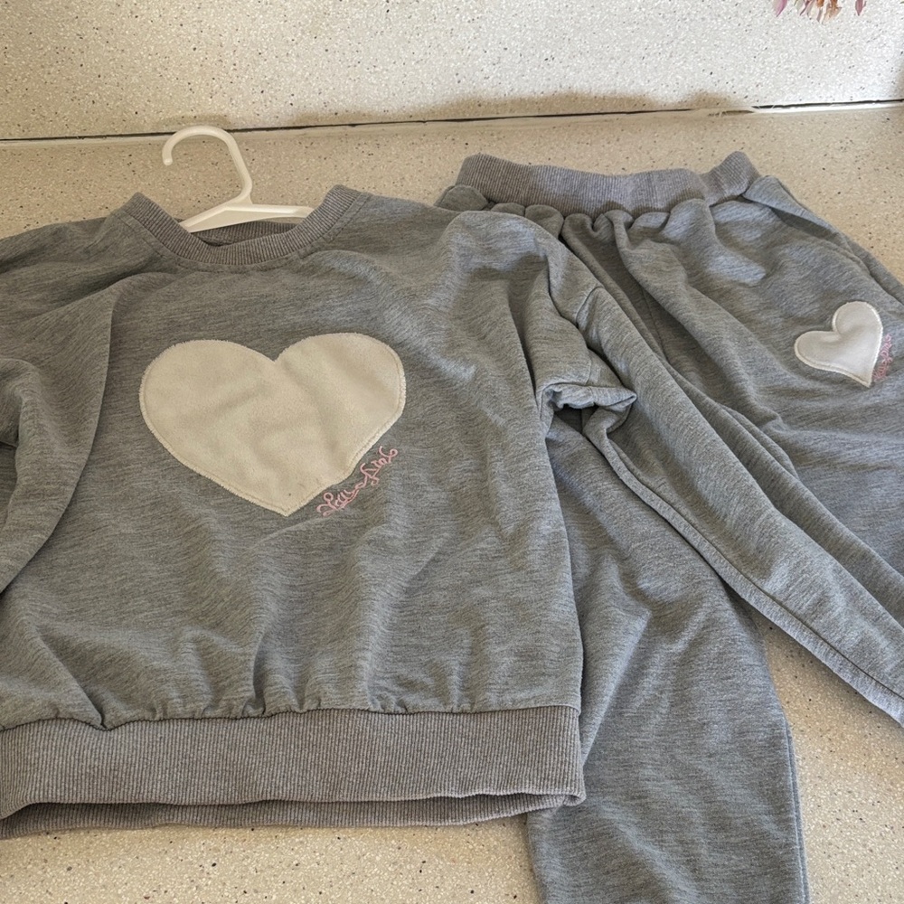 Gray Heart Sweatshirt and Pants Set